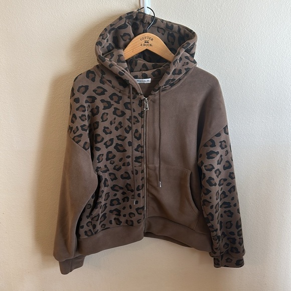 Mello Leopard Jacket Size Medium Brown Black Hood Pockets Full Zip Pockets - Picture 4 of 14
